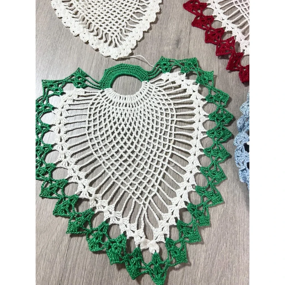 Vintage Handmade crochet heart doily sachet pillow